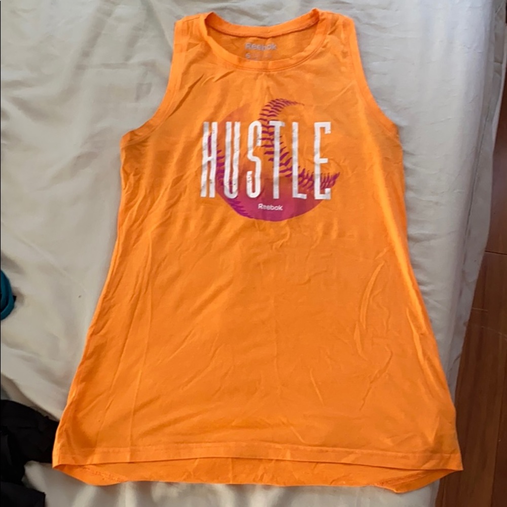 Small Reebok orange Hustle muscle tee